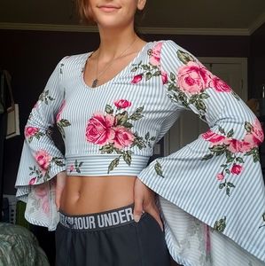 Floral and Striped Crop Top